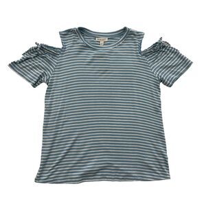Crown of Hearts Light Blue Striped Cold Shoulder Tie Detail Top‎ Girls L
